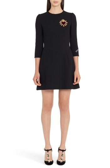 Women's Dolce & Gabbana Heart Patch Wool Crepe Dress Us / 40 It - Black