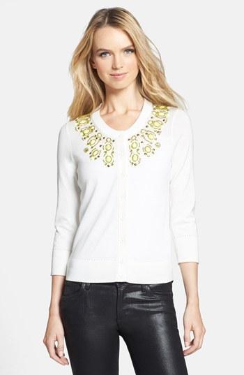 Kate Spade New York 'arcadia' Embellished Cardigan Fresh White