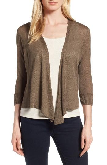 Petite Women's Nic+zoe '4-way' Convertible Three Quarter Sleeve Cardigan P - Green