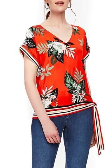 Women's Wallis Tropical Print Side Tie Top - Red