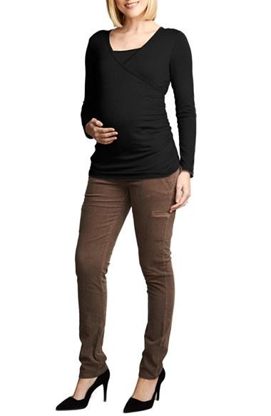 Women's Maternal America Wrap Ruched Nursing Top - Black