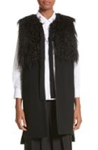Women's Tricot Comme Des Garcons Tie Neck Gilet Vest With Faux Fur Trim - Black