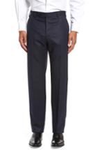 Men's Zanella Devon Flat Front Solid Wool Flannel Trousers - Blue