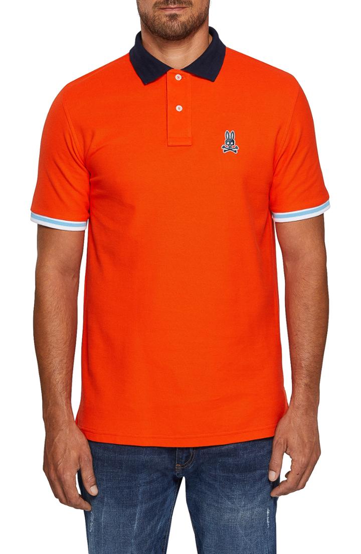 Men's Psycho Bunny Stripe Collar Pique Polo (l) - Orange