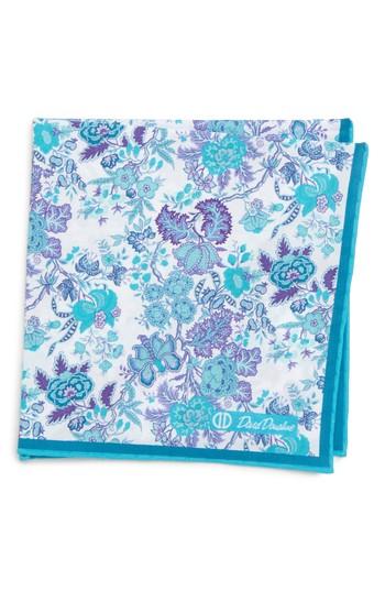 Men's David Donahue Floral Cotton Pocket Square, Size - Blue