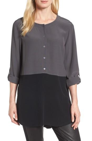 Women's Eileen Fisher Colorblock Tencel Blend Top, Size - Brown