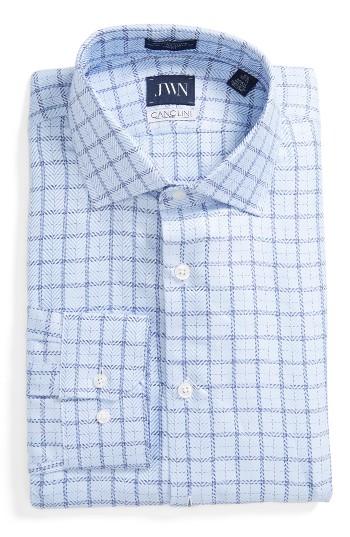 Men's John W. Nordstrom Trim Fit Check Dress Shirt 34/35 - Blue