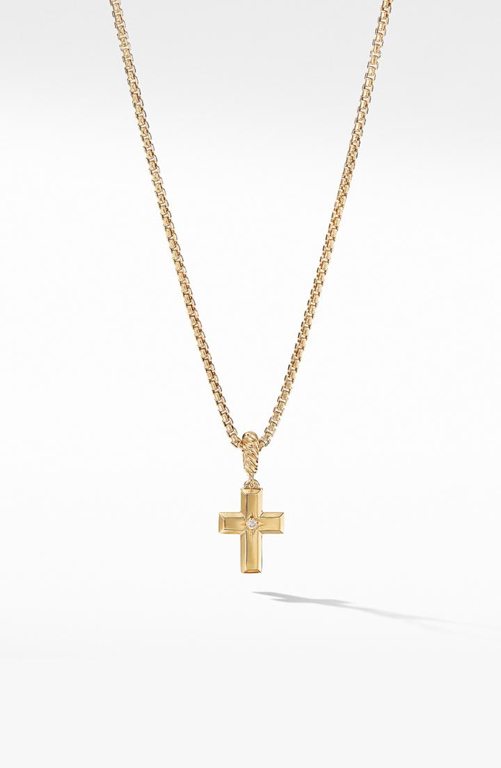 Women's David Yurman Cross Pendant In 18k Yellow Gold With Diamonds