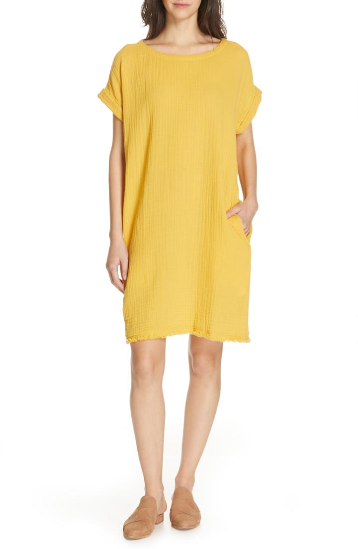 Women's Eileen Fisher Textured Organic Cotton Shirt Dress, Size - Yellow
