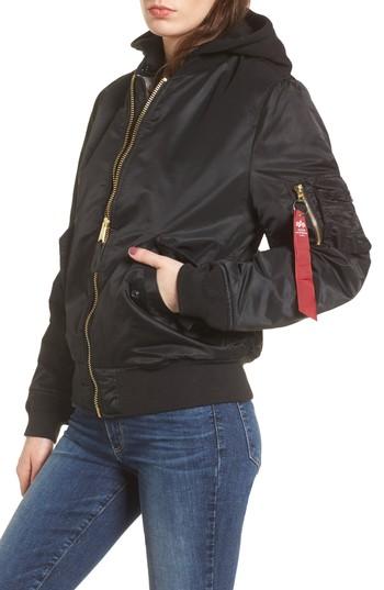 Women's Alpha Industries Ma-1 Natus Hooded Bomber Jacket - Black