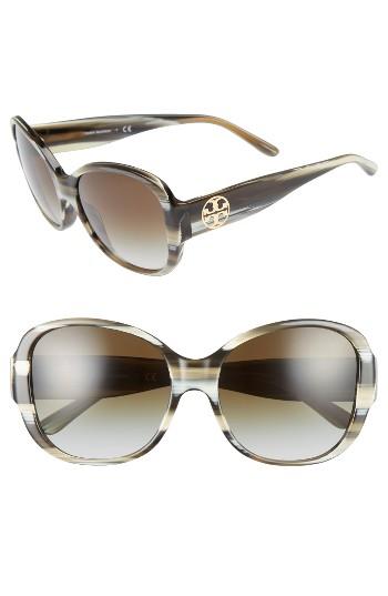 Women's Tory Burch 56mm Gradient Round Sunglasses - Olive Horn