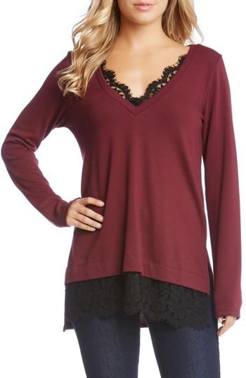 Women's Karen Kane Lace Inset Sweater - Burgundy