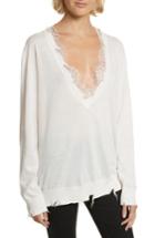 Women's Iro Pao Lace Trim Destroyed Sweater - White