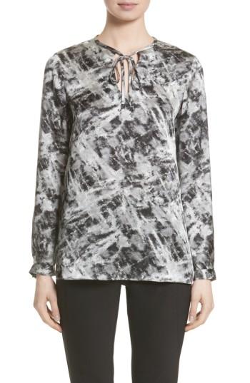 Women's Lafayette 148 New York Eli Print Silk Blouse - Black