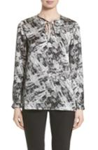 Women's Lafayette 148 New York Eli Print Silk Blouse - Black