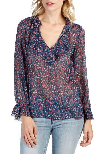 Women's Paige Fauna Floral Silk Blouse - Blue