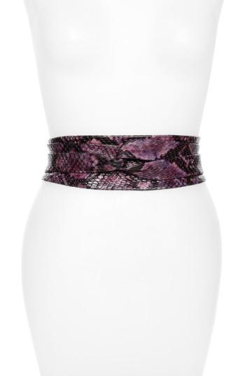 Women's Ada Python Embossed Calfskin Leather Wrap Belt
