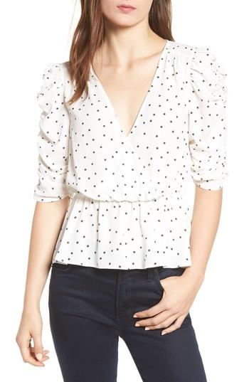 Women's Soprano Cinch Sleeve Wrap Front Blouse - White
