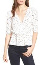 Women's Soprano Cinch Sleeve Wrap Front Blouse - White