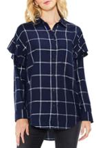 Women's Two By Vince Camuto Ruffle Shoulder Windowpane Plaid Top - Blue