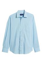Men's David Donahue Regular Fit Fine Stripe Print Sport Shirt, Size - Green