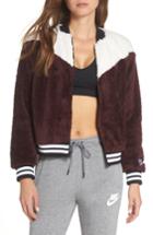 Women's Nike Nsw Fleece Bomber Jacket, Size - Burgundy