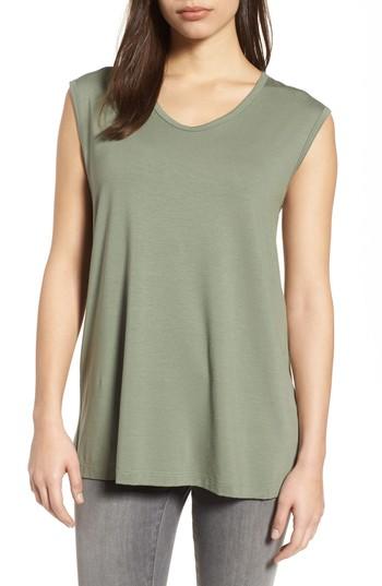 Women's Eileen Fisher U-neck Stretch Jersey Tunic, Size - Grey