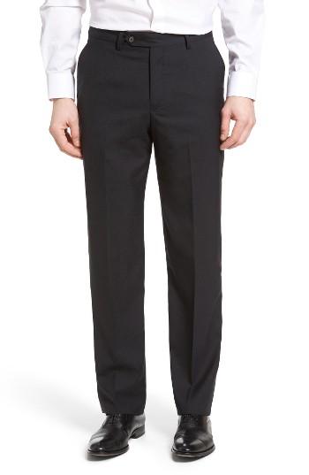 Men's Berle Flat Front Solid Wool Trousers X 32 - Black