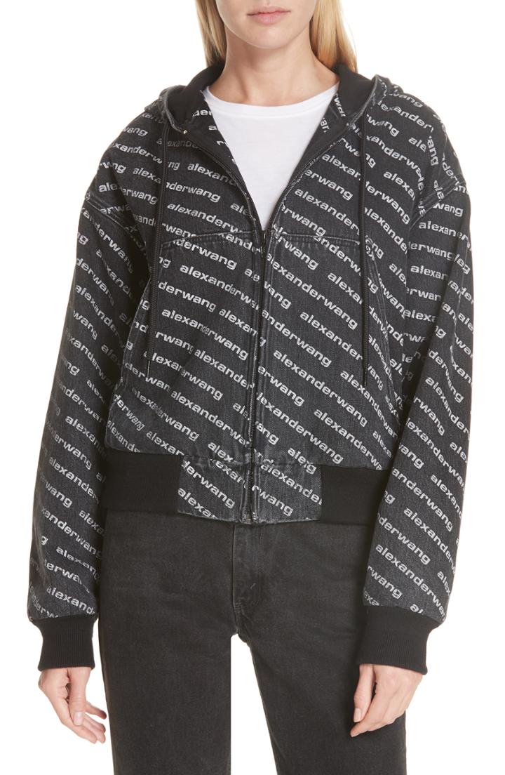 Women's T By Alexander Wang Logo Denim Hooded Bomber