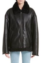 Women's Vetements Perforated Genuine Shearling Coat - Black
