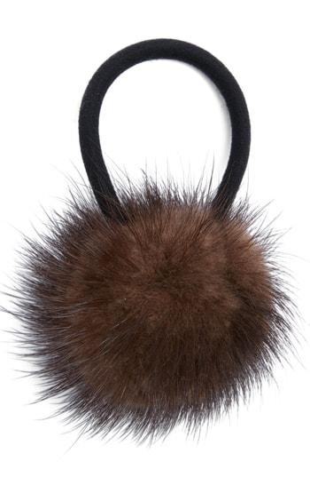 Jocelyn Genuine Mink Pom Ponytail Holder, Size - Brown