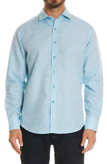 Men's Robert Graham Cyprus Classic Fit Linen & Cotton Sport Shirt - Blue