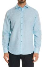 Men's Robert Graham Cyprus Classic Fit Linen & Cotton Sport Shirt - Blue