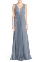 Women's Monique Lhuillier Bridesmaids Deep V-neck Chiffon & Tulle Gown - Blue