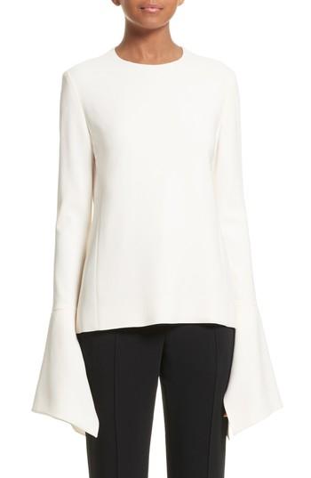 Women's Victoria Beckham Flare Sleeve Crepe Blouse Us / 8 Uk - Ivory