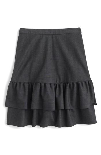 Women's J.crew Wool Flannel Ruffle Skirt - Grey