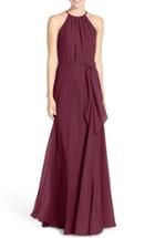 Women's Amsale 'delaney' Belted A-line Chiffon Halter Dress - Red