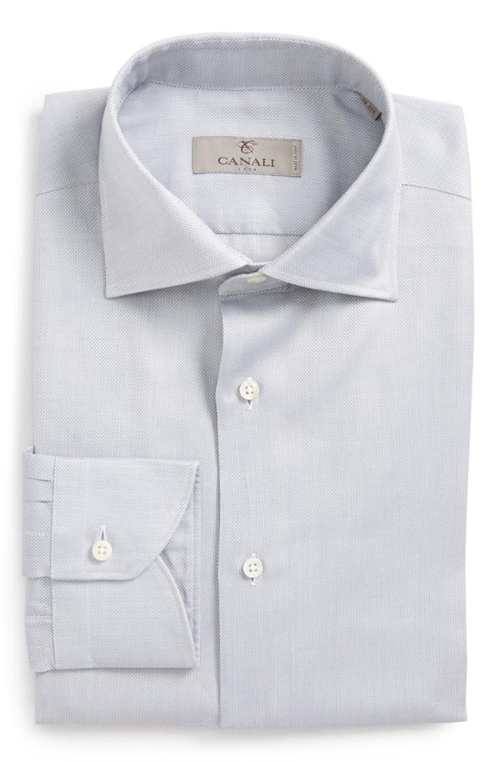 Men's Canali Trim Fit Solid Dress Shirt - Grey