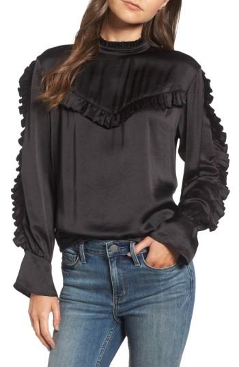 Women's Treasure & Bond X Something Navy Ruffle Satin Blouse - Black