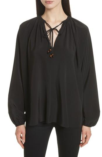 Women's Elizabeth And James Chance Tie Neck Silk Top - Black