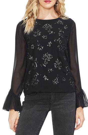 Women's Vince Camuto Bell Sleeve Embellished Blouse - Black
