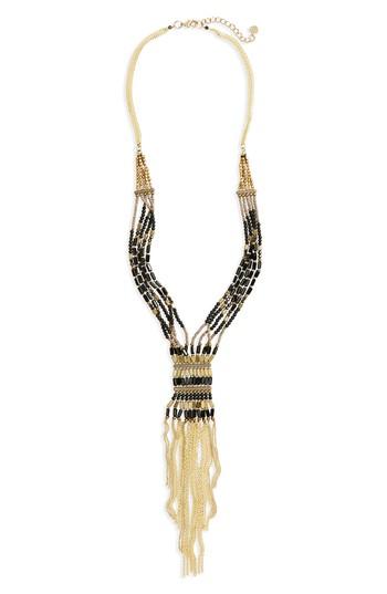 Women's Nakamol Design Stone & Seed Bead Fringe Statement Necklace