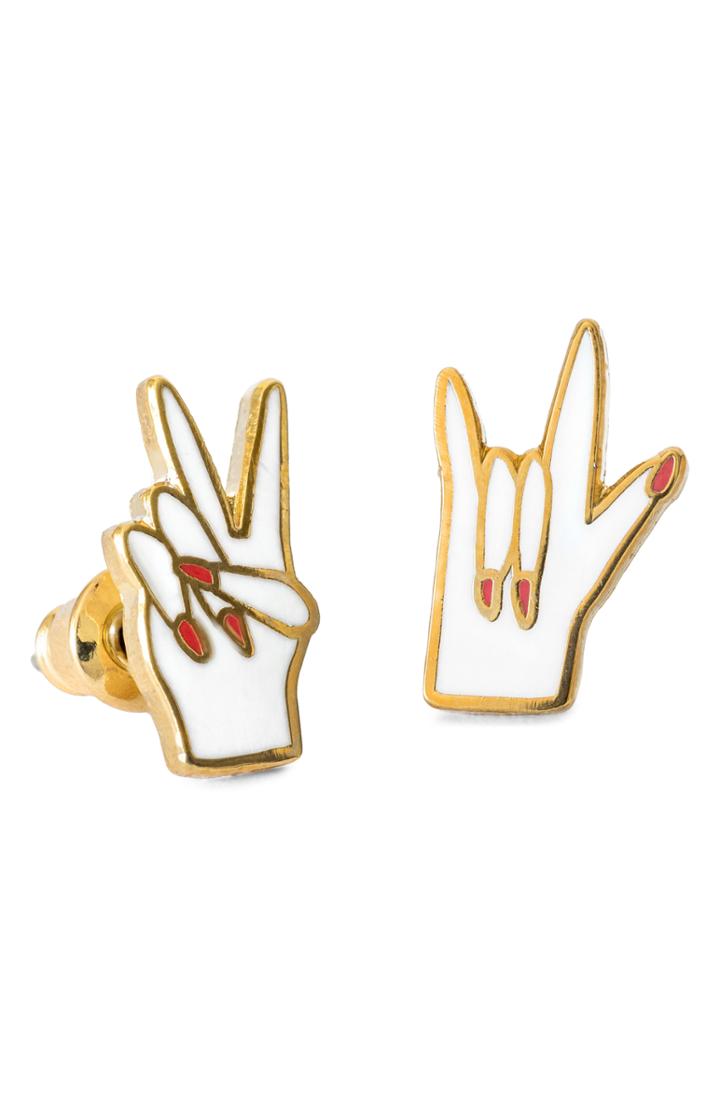 Women's Yellow Owl Workshop Mismatched Peace & Love Stud Earrings