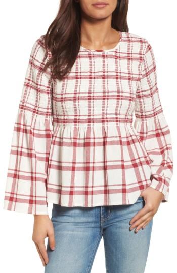 Women's Caslon Plaid Smocked Peplum Top - Ivory