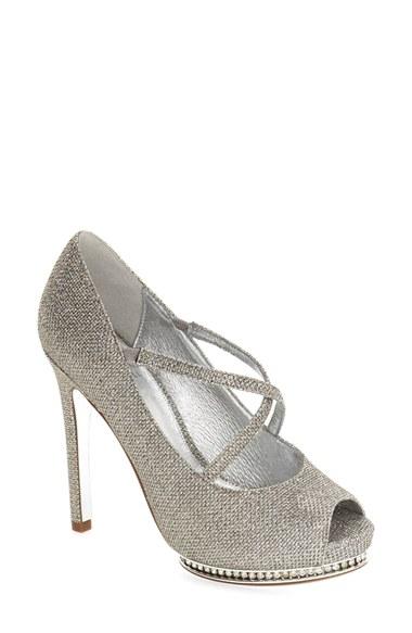 Women's Adrianna Papell 'golda' Peep Toe Crystal Embellished Platform Pump .5 M - Metallic