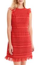 Women's J.crew Cap Sleeve Ruffle Lace Dress - Red