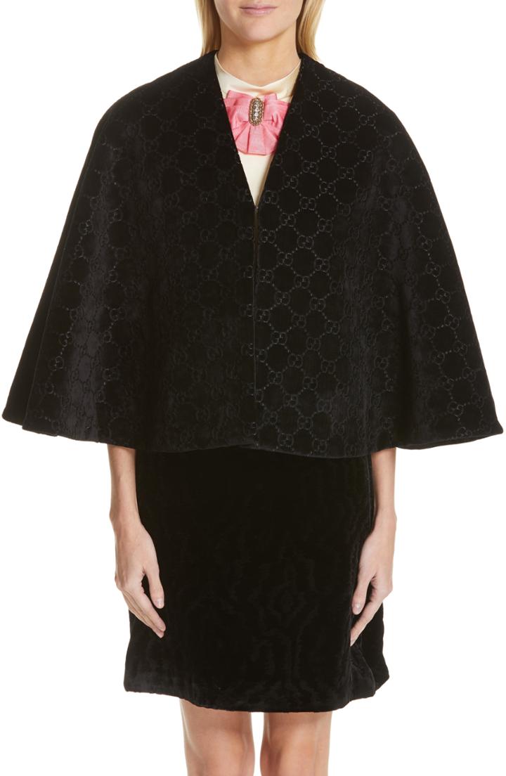 Women's Gucci Intrigues Gg Velvet Cape, Size - Black