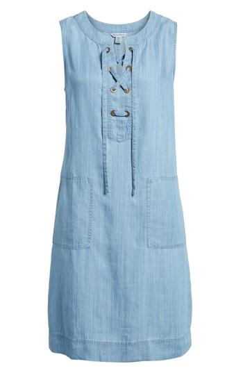 Women's Tommy Bahama Lace-up Chambray Shift Dress - Blue