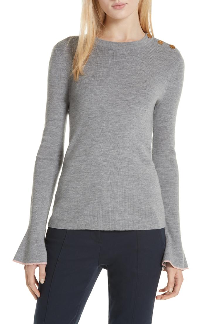 Women's Tory Burch Kimberly Flare Cuff Sweater - Grey