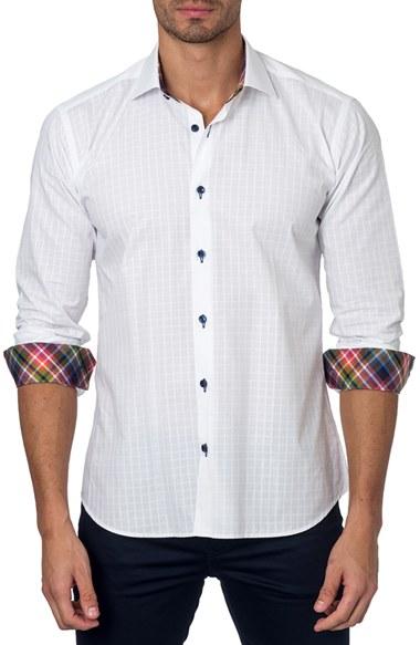 Men's Jared Lang Trim Fit Check Sport Shirt - White